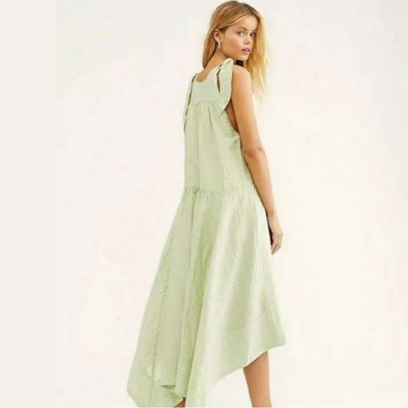 Free People Celine Shapeless Midi Dress w/Asymmetrical Handkerchief Hem Honeydew - Picture 2 of 7